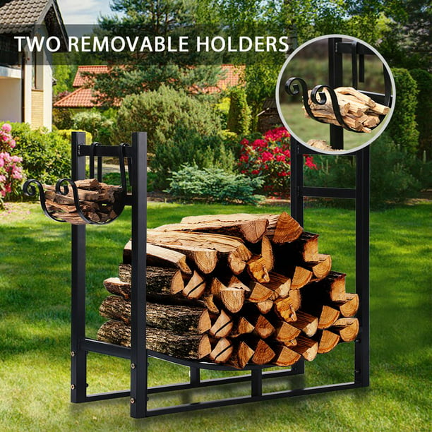 WMMING Portable Firewood Log Rack Black Small Home Fire Wood Storage Holder for Indoor Fireside Timber Organize Solid and Practical 